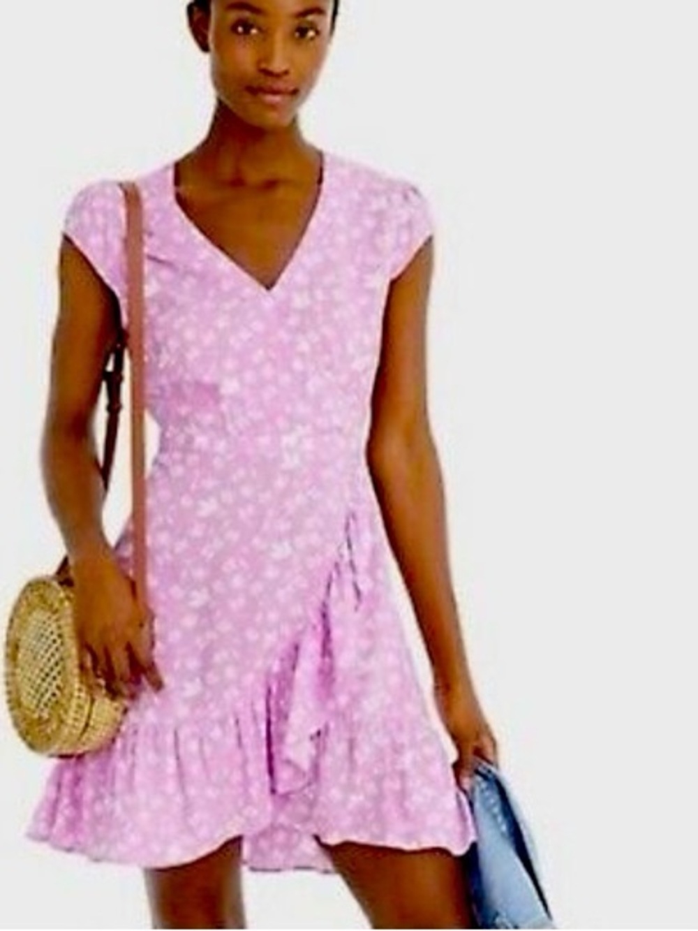 J.Crew Ruffle-Front Mini Dress in bubblegum pink floral print